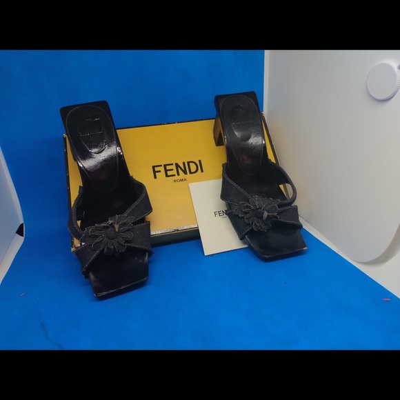 Fendi Shoes - Fendi‎ denim flower Logo heel sandals 36